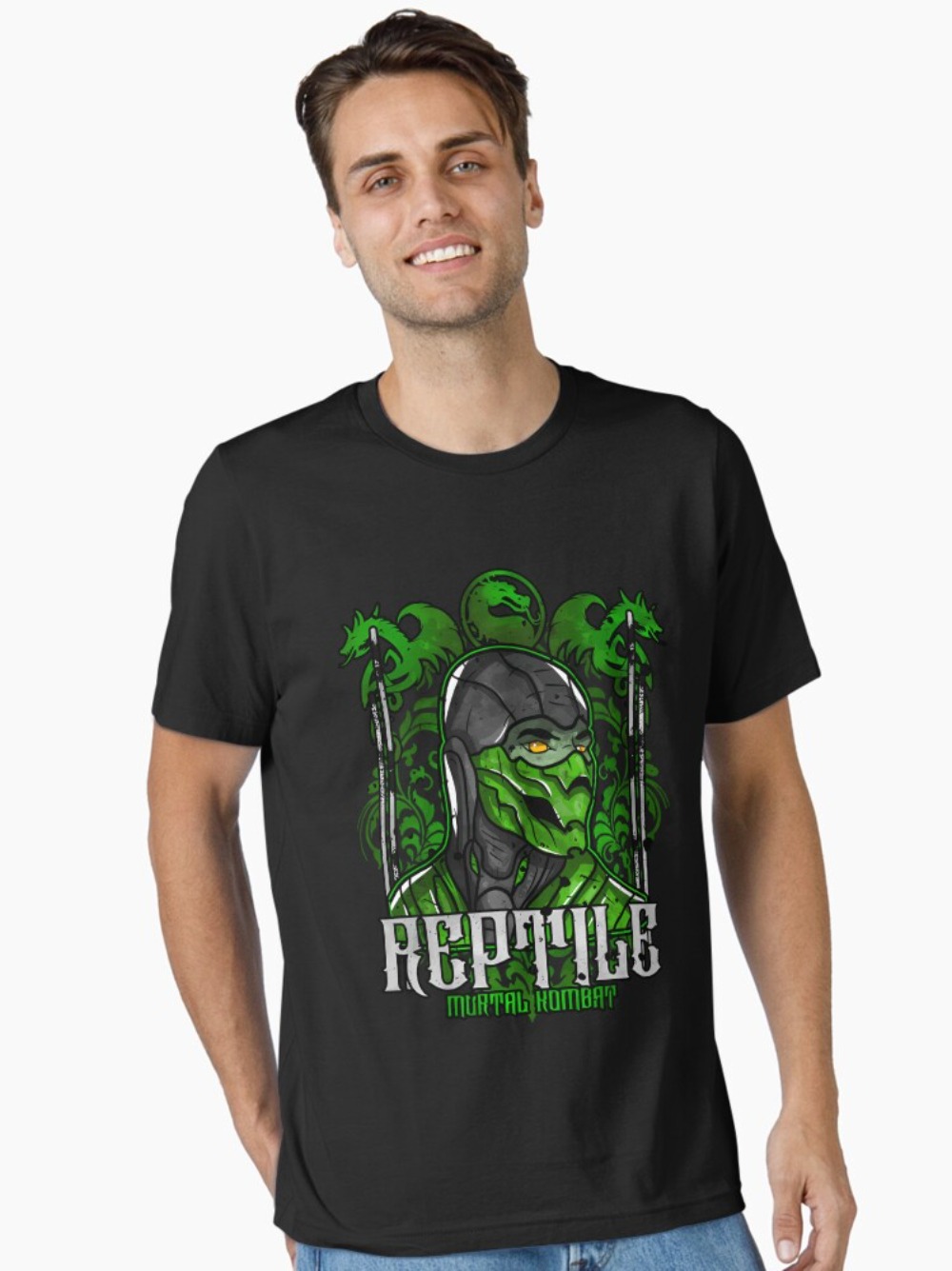 Retro Gaming Style - Mortal Kombat Reptile Portrait Print T-Shirt