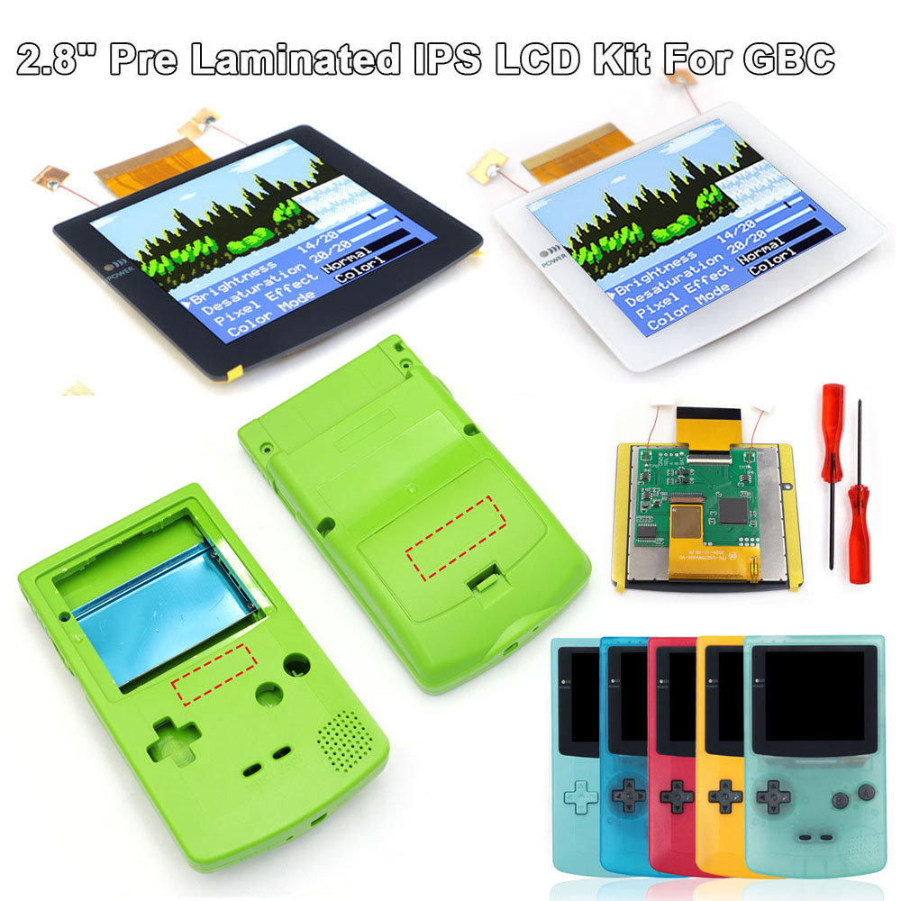 Game Boy Cartridge Holder - 2,8-Zoll-Laminierter IPS-LCD-Bildschirm mit Hintergrundbeleuchtung und Desaturation