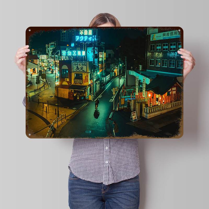 Retro Gaming Tokyo - Tokyo Cyberpunk Stadt Metallposter Maßgefertigte Wandkunst