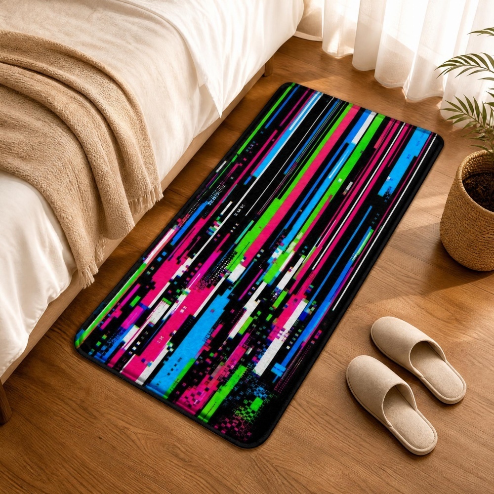 Retro Gaming Rug - Cyberpunk Glitch Flanell-Läufer mit buntem vertikalem