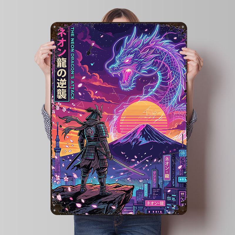 Retro Gaming Tokyo - Samurai vs. Neon-Drache in Cyberpunk-Tokio Poster