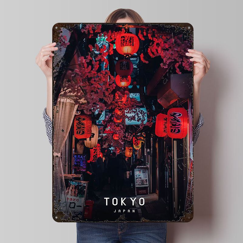 Retro Gaming Tokyo - Tokio gedruckte Poster, anpassbare Wandkunst, Retro-Vintage-Metallblechschilder