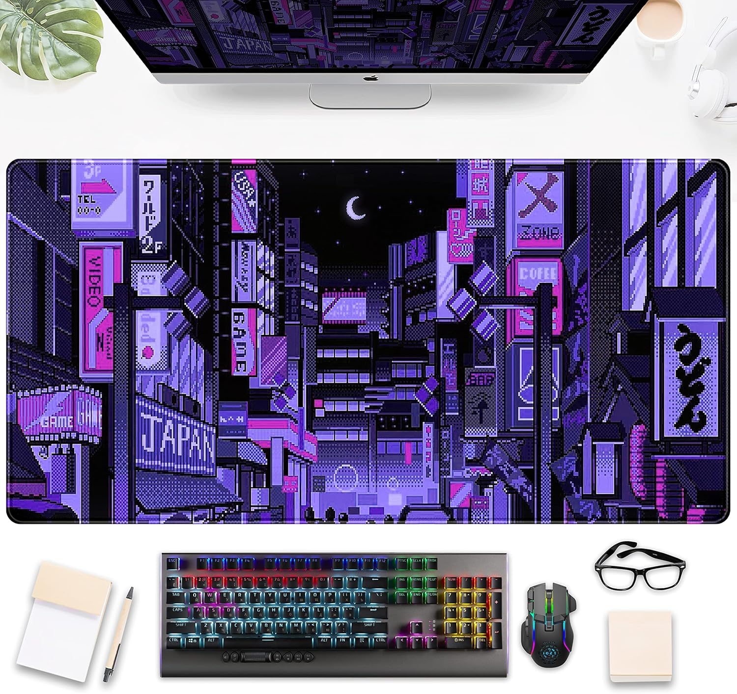 Retro Gaming Tokyo - Tokyo Street Purple Neon Pixel Mauspad