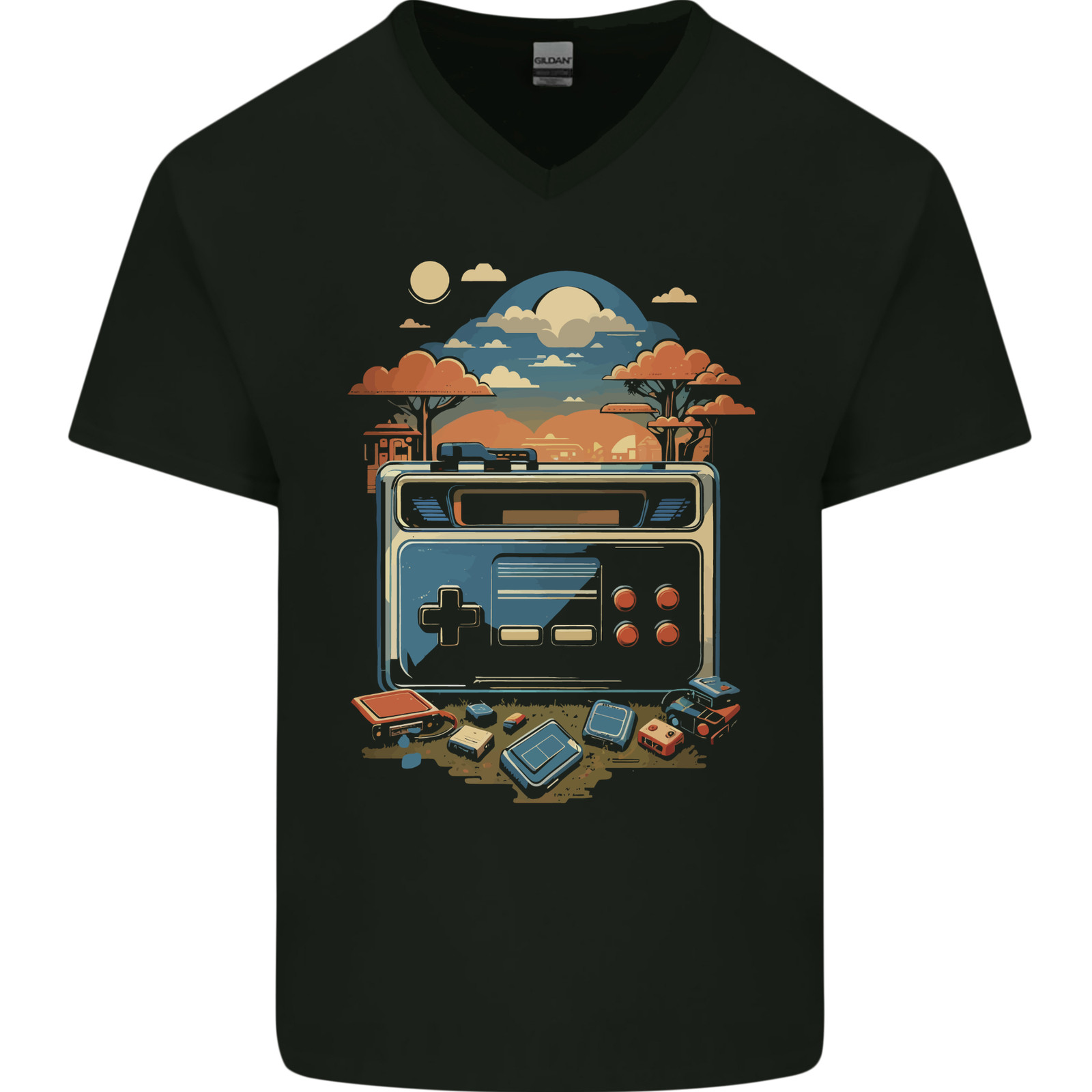 Retro Gaming Juegos - Retro-Gaming Grafik-Videospiele Gamer Herren V-Ausschnitt Baumwoll-T-Shirt