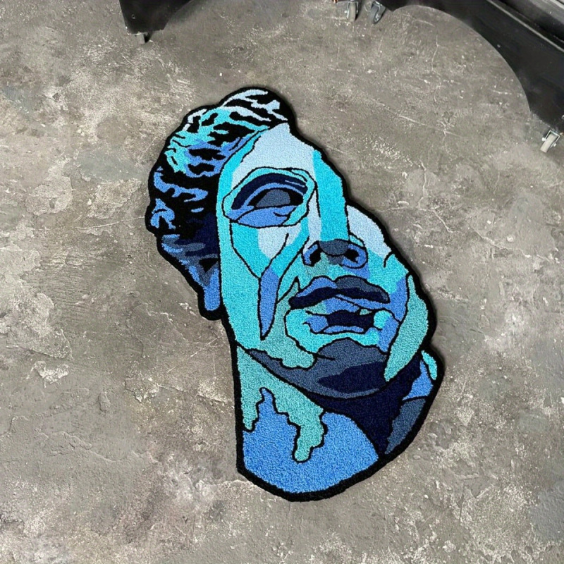 Retro Gaming Rug - VIKAMA Blauer David-Skulptur-Teppich, unregelmäßiger Teppich, weiche,