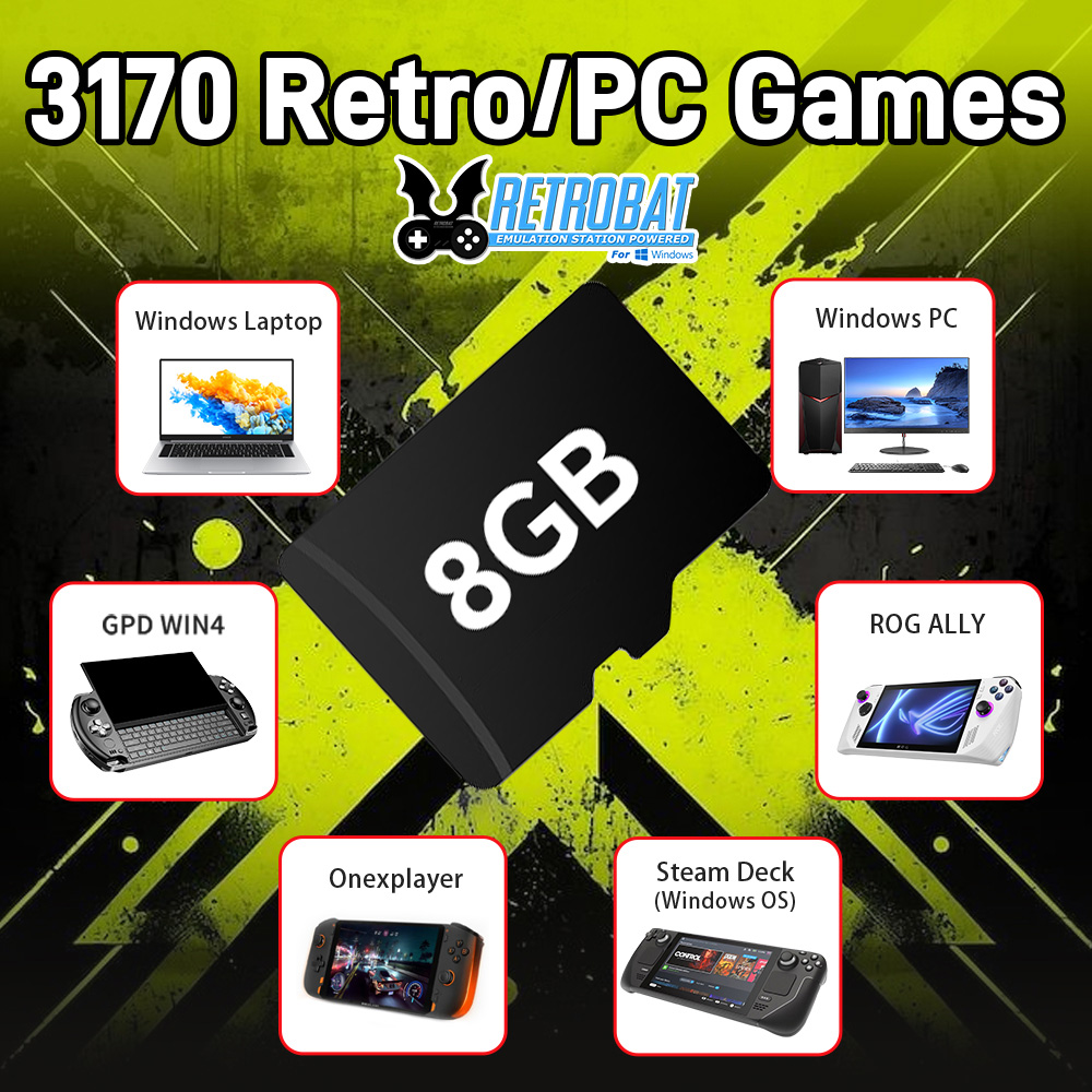 Retro Gaming Emulator Console - 8 GB Spiel-TF-Karte mit 3170 Retro/PC-Spielen