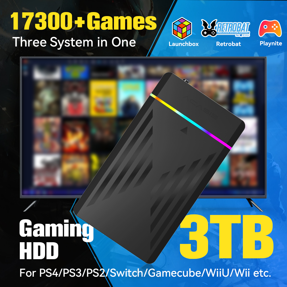 Retro Gaming Portable - 3 TB tragbare Gaming-HDD-LaunchBox/Retrobat/Playnite-Retro-Spielekonsole mit 17300+